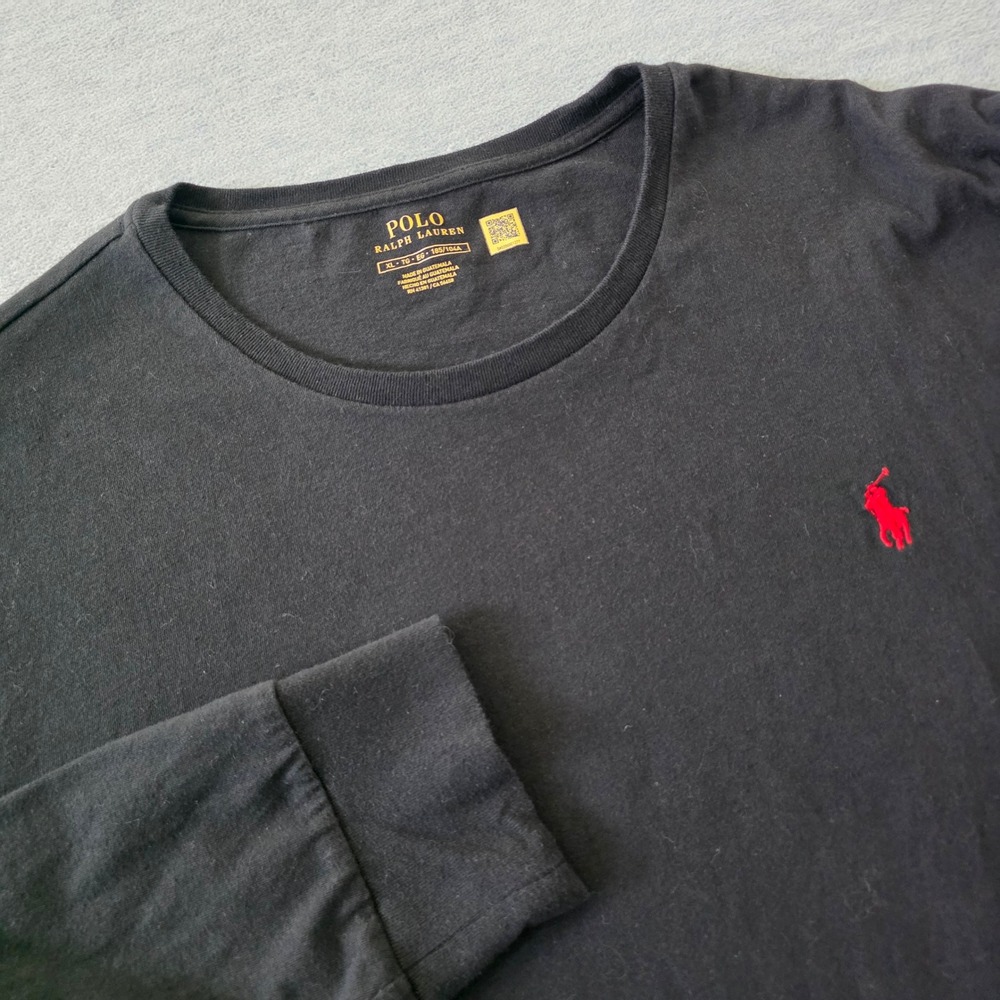 Polo Ralph Lauren Mens XL Black Long Sleeve T-Shirt Red Pony Logo Cotton Crew